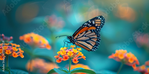 Majestic Monarch A Captivating Encounter of a Butterfly and Lantana Flower, generative ai © Chaman