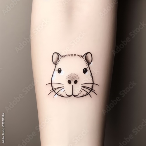 tattoo designs inspired by capybaras, tattoo logos with happy capybara faces, minimalist capybara tattoos for use in professional tattoo studios, tattoo ideas with capybara faces photo