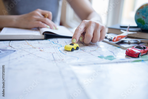 Women travel planning vacation trip and searching information or  route on the map, Travel concept photo