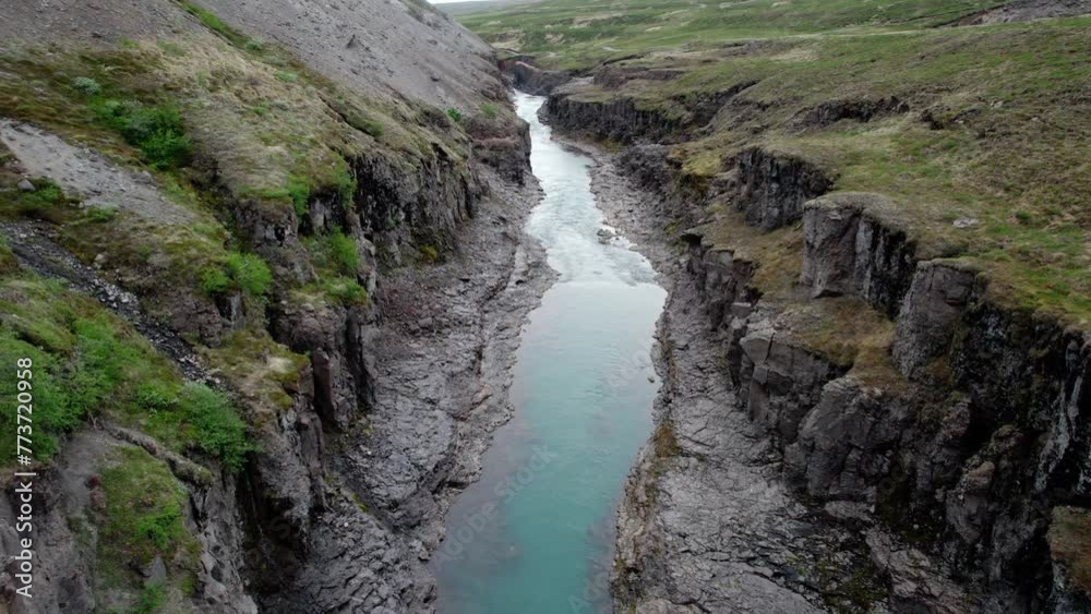 Areal Shot of the Studlagil Canyon in Icelend on a cloudy day. Areal Shot of the Studlagil Canyon in Icelend on a cloudy day.