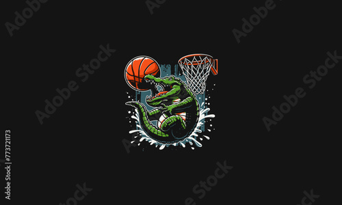 crocodile playing basket ball vector artwork design