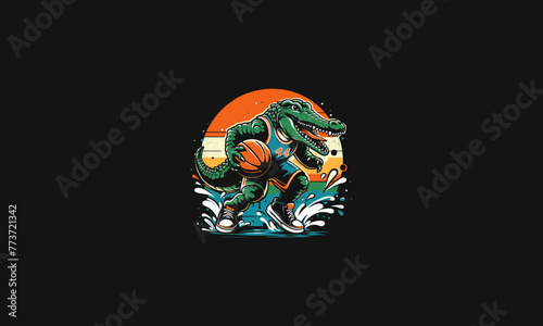 crocodile playing basket ball vector artwork design