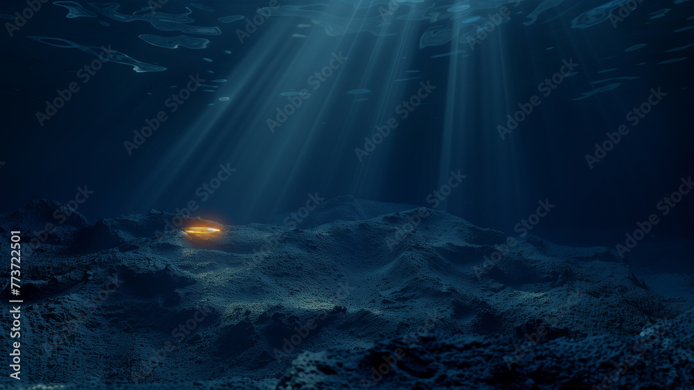 A Detailed Wide Shot of a Glowing Underwater Object