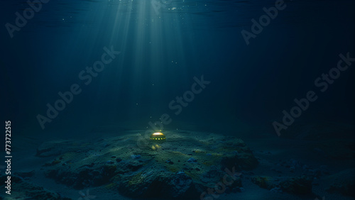 A Detailed Wide Shot of a Glowing Underwater Object