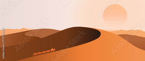 Camels walking on sand dunes