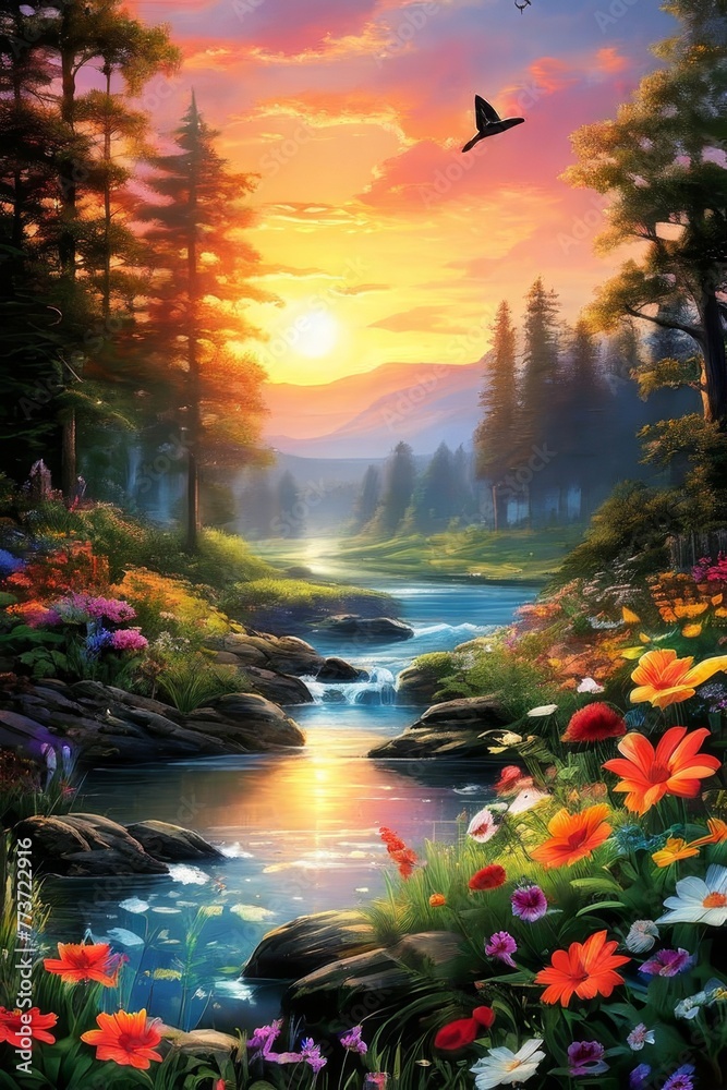 Obraz premium flower garden, Natural magic forest in wonderland