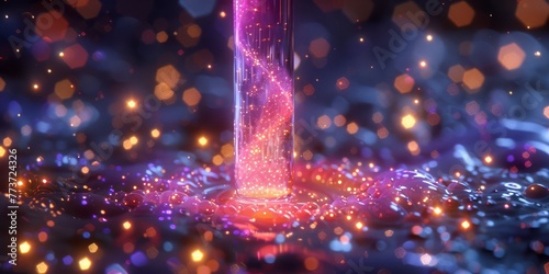 Enchanting 3D render of a magical, glowing serum dropper with a swirling, galaxy-like liquid and tiny, twinkling star-shaped particles photo
