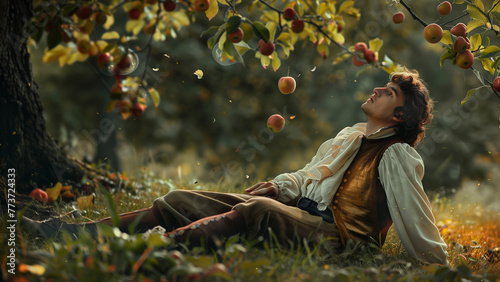 Isaac Newton’s Revelation: A Young Man and a Floating Apple photo