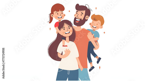 Happy Parents with Children Cartoon Illustration, Happy Faterhs Day, Generative AI