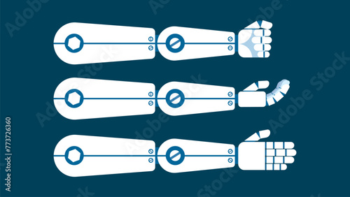 Robotic arm. Robot and mechanic hands banner. Artificial Intelligence futuristic design concept. The robot mechanical arm or hand. Concept AI. Flat design. Vector illustration