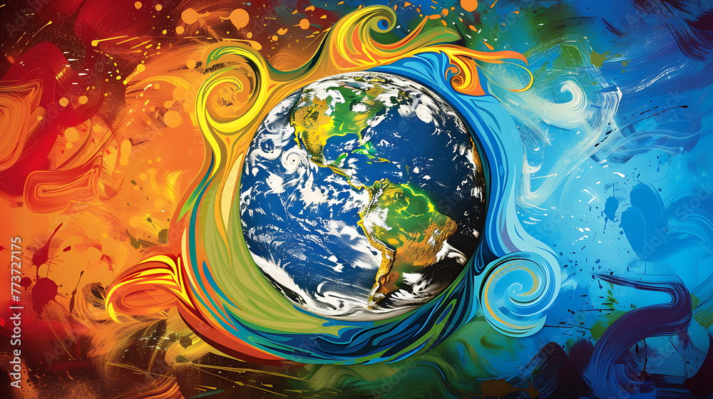 Earth in abstract swirl of blue and yellow color, Earth Day background