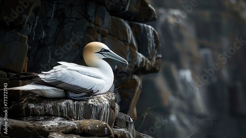 Northern gannet (Morus bassanus), Helgoland island ,Germany. copy space for text.