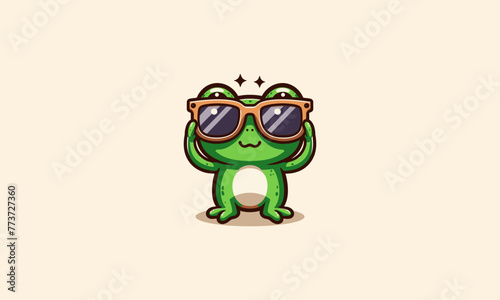 green frog funny wearing sun glass vector mascot design