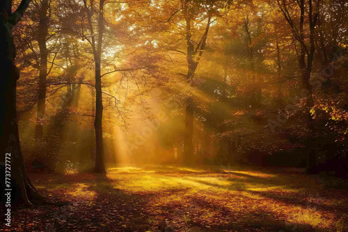 photo sunlight passing through autumn trees