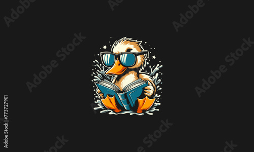 duck wearing sun glass reading book vector artwork design