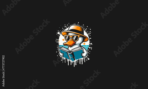 duck wearing sun glass reading book vector artwork design