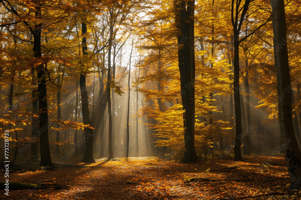 Obraz premium photo sunlight passing through autumn trees
