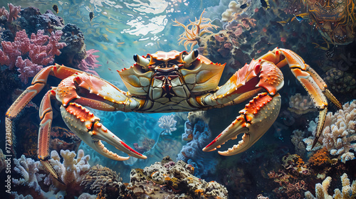 A Painting of a Crab on a Coral Reef