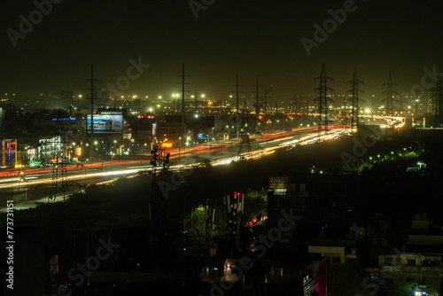 Aerial Night View with the lighting of NCR New Delhi