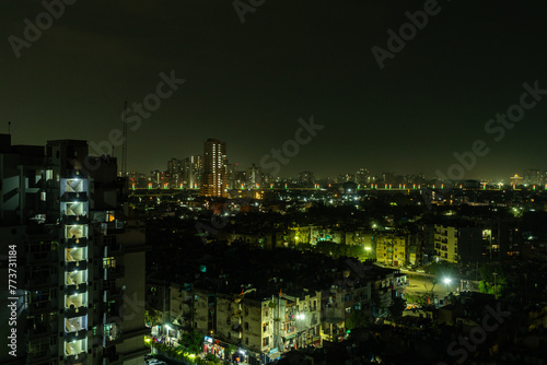 Aerial Night View with the lighting of NCR New Delhi