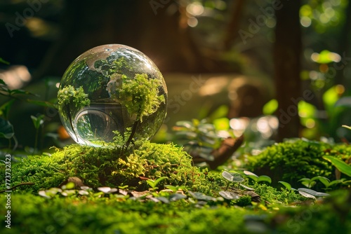 a glass globe with trees inside