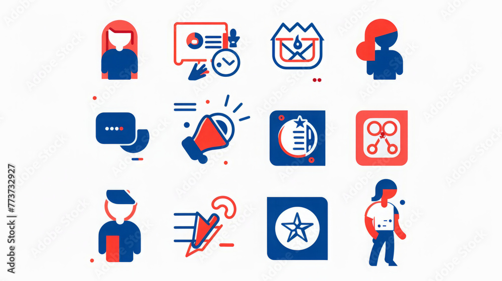 Fototapeta premium Fintech icons. blue and red colors. minimalism style