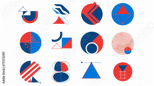  Icons graphic spheres. blue and red colors. minimalism style