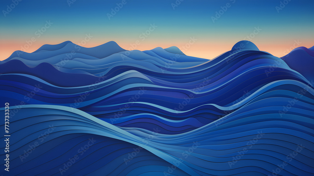 Digital blue linear mountain landscape horizontal version poster wallpaper web page PPT background - obrazy, fototapety, plakaty 
