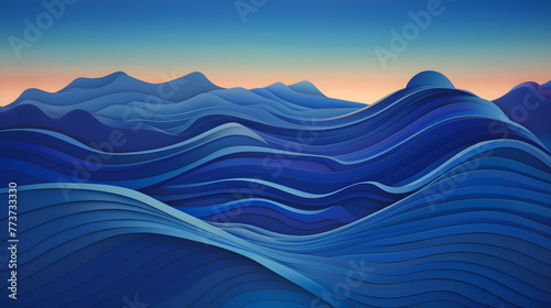 Digital blue linear mountain landscape horizontal version poster wallpaper web page PPT background photo