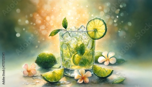 Watercolor Painting of Key Lime Mojitos