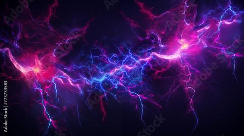 Electric flashes of pink and blue, against a dark background photo