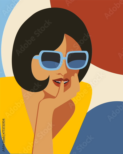 Fashion woman with sunglasses . Art portait. Flat design.