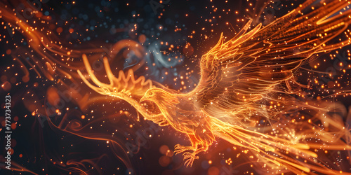 The digital phoenix of banking rises from the ashes symbolizing on fiery background Phoenix bird rising from ashes 3D illustration fiery rebirth mythical firebird vibrant flames immortal legend 