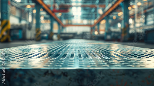 The intricate patterns on a metal floor in an industrial setting serve as a powerful representation of manufacturing strength photo
