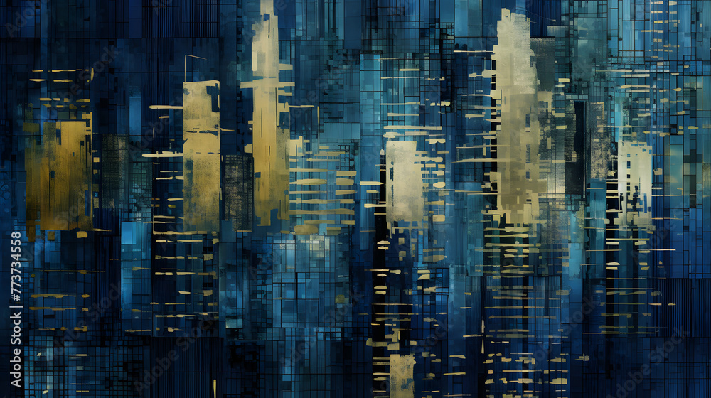 Digital blue artistic city abstract graphic poster web page PPT background