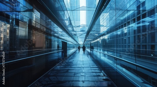 City's Urban Bridge with Modern Architectural Design and Steel Structure Over the River, Featuring Glass Windows, Business Offices, and Industrial Aesthetics