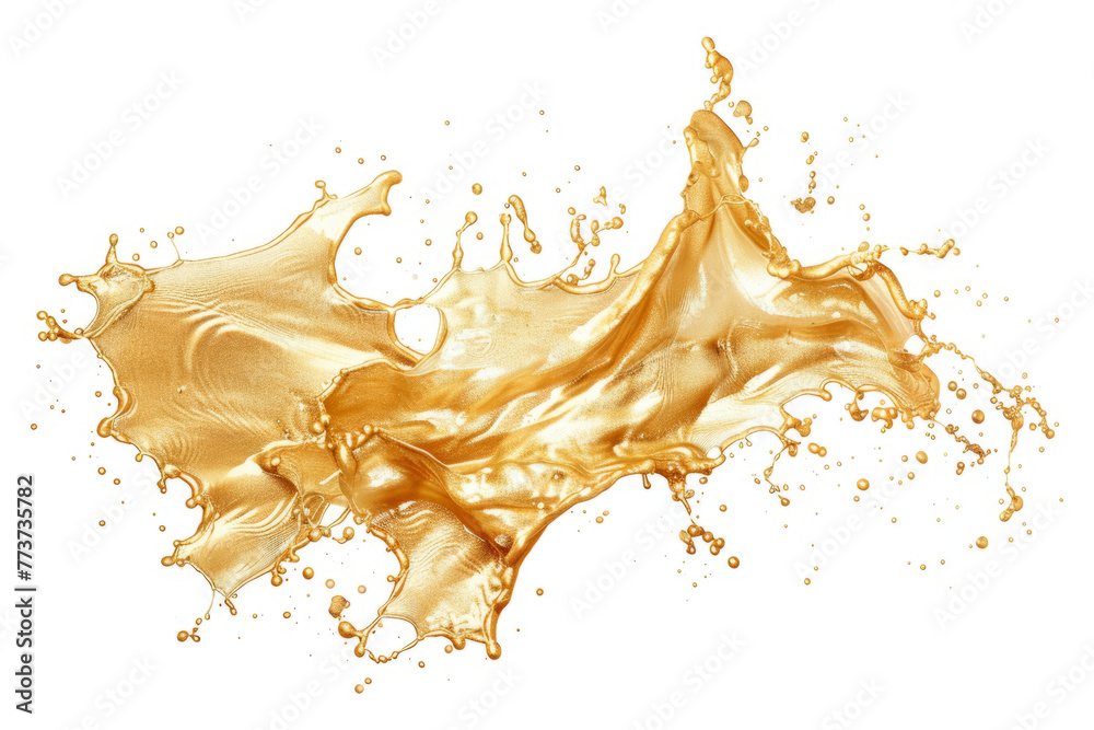 Golden splashes of oil with dynamic movement, isolated on a white background. Golden splashes of oil with dynamic movement, isolated on a white background.