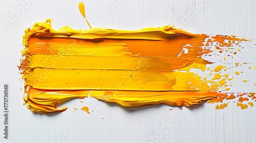 Bright yellow acrylic paint streaks across a white canvas with artistic splatter, creating a sunny and optimistic artwork with a playful sense of movement.