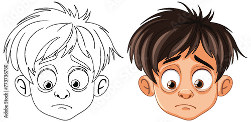 Two cartoon boys with worried facial expressions.