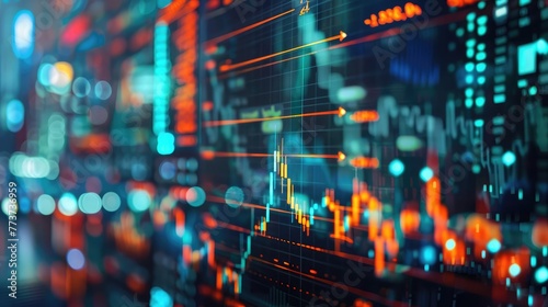 Close-up of a digital screen displaying financial stock market data with graphs and analytics, illustrating market trends and investment analysis. © Khalif