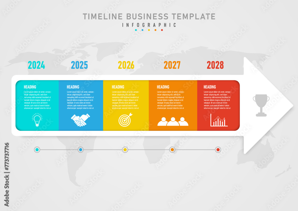 5 year timeline infographic The white square at the end has an arrow in
