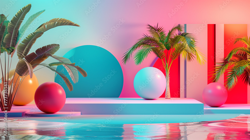 Colourful 3d render summer concept