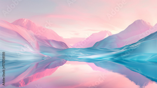 Colourful 3d render mountain landscape pastel pink
