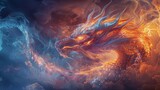 Create a mesmerizing image featuring a powerful dragon