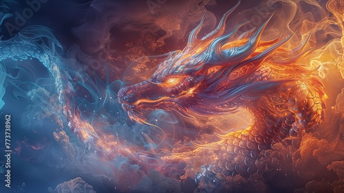 Create a mesmerizing image featuring a powerful dragon