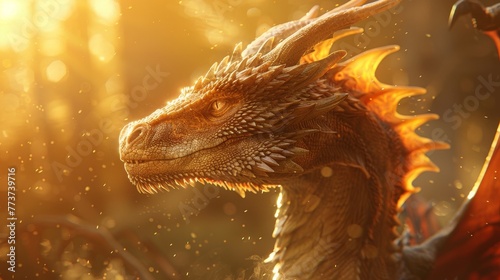 Generate a captivating image with a dragon in sunlight