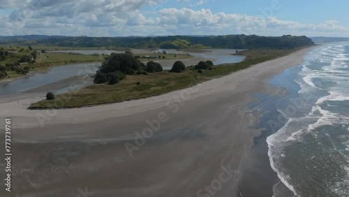 Sandy beach, harbour and lagoon in  Waiotahe, Bay of Plenty, New Zealand. photo