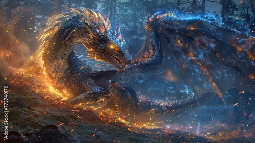 Illustrate a captivating scene with a magical dragon