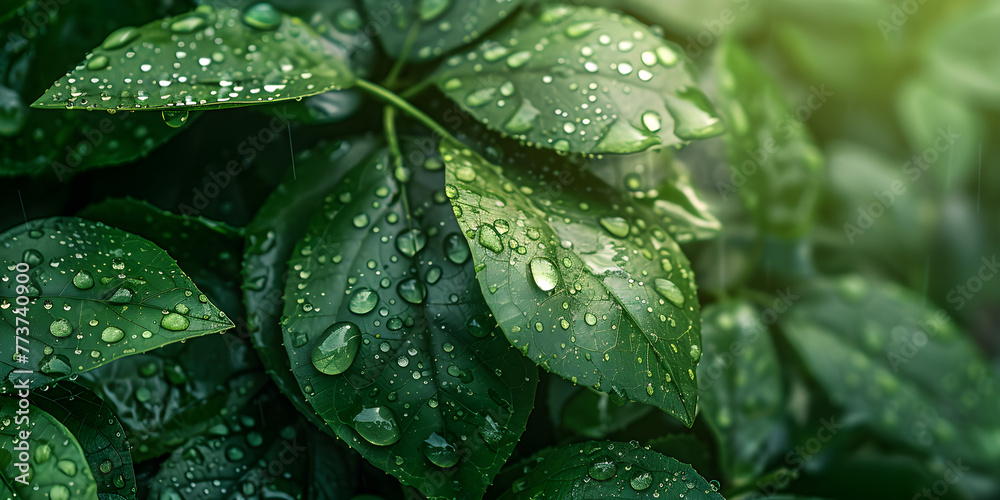 Close-up of green nature background with leaves and water drops. Close-up of green nature background with leaves and water drops.