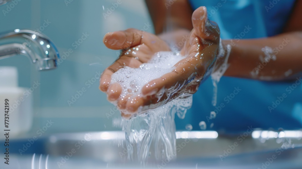Fototapeta premium Washing Hands with Soap Under Running Water